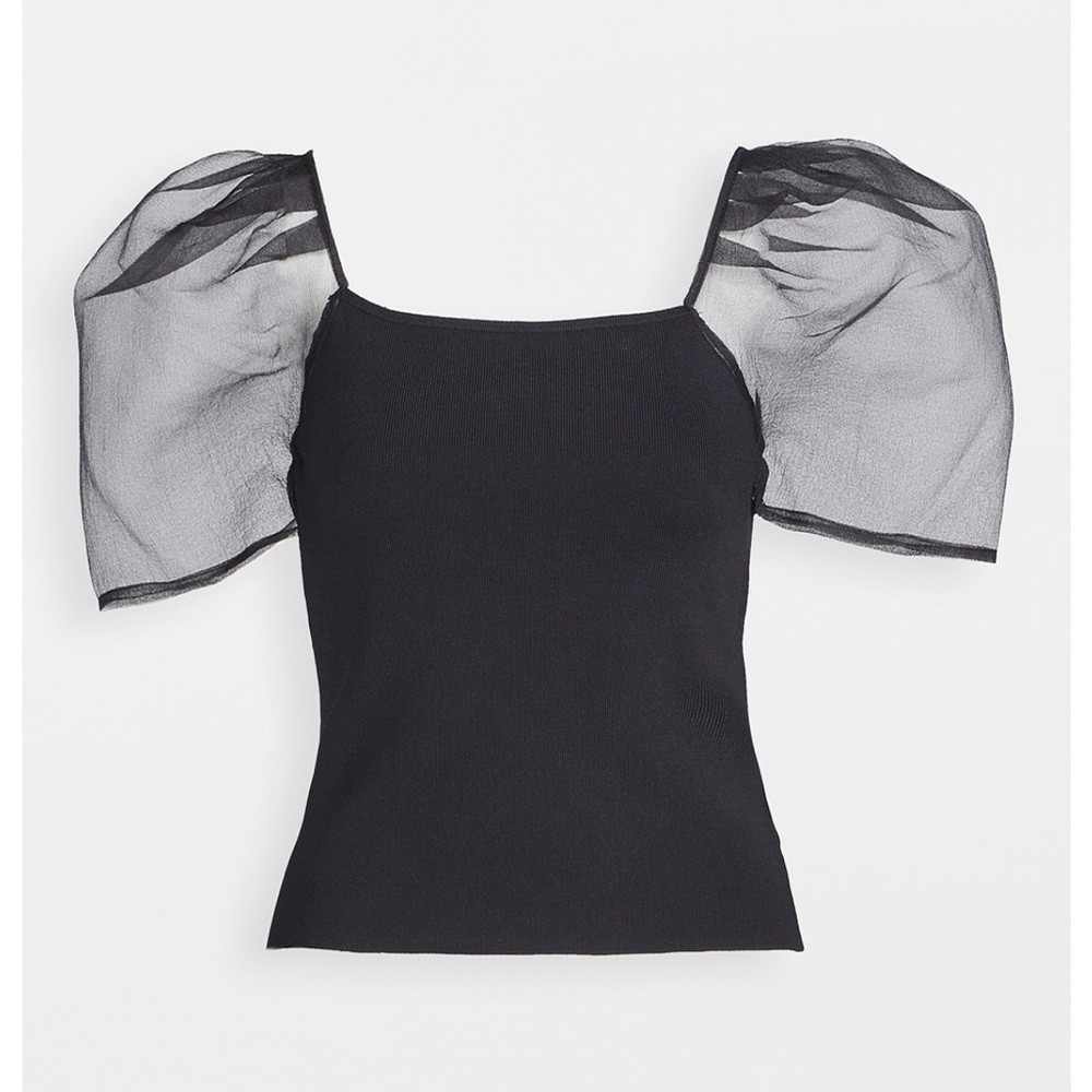 Endless Rose Organza Puff Sleeve Knit Top